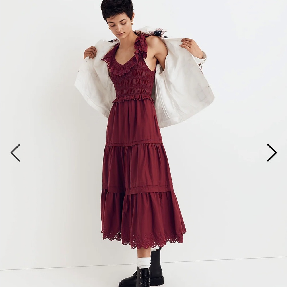 Madewell-Embroidered Cotton Midi Dress-size 4